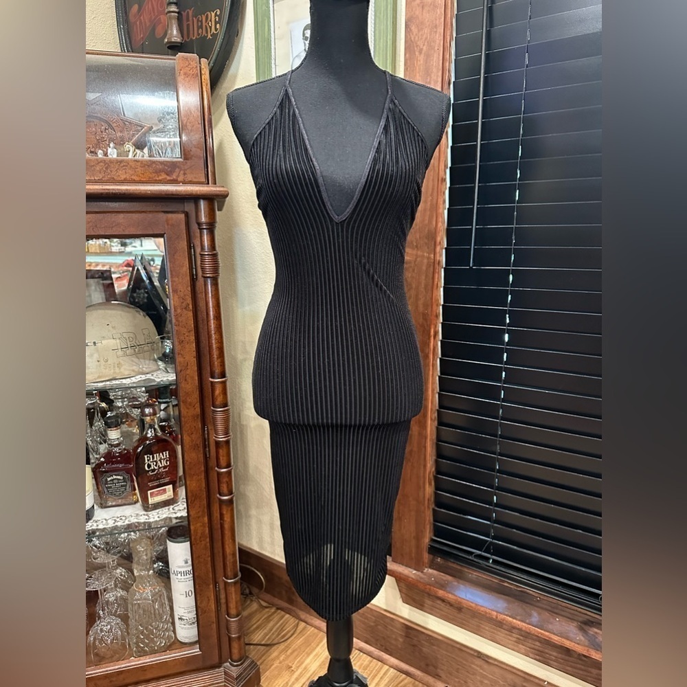 Bozzolo Black Ribbed Velvet Mini Dress Size Small